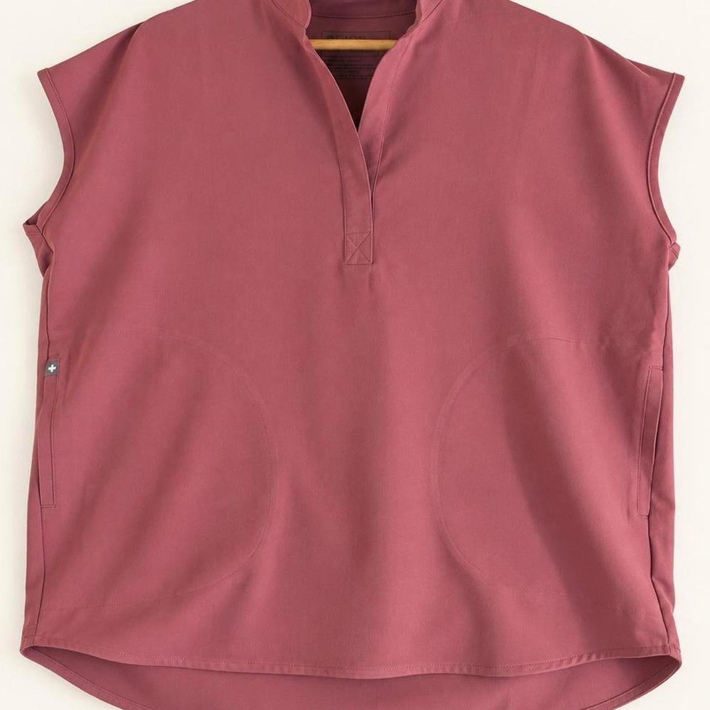 FIGS Rafaela Scrub Top Medium Mauve Rose Mandarin Collar High Low WXXSW1003